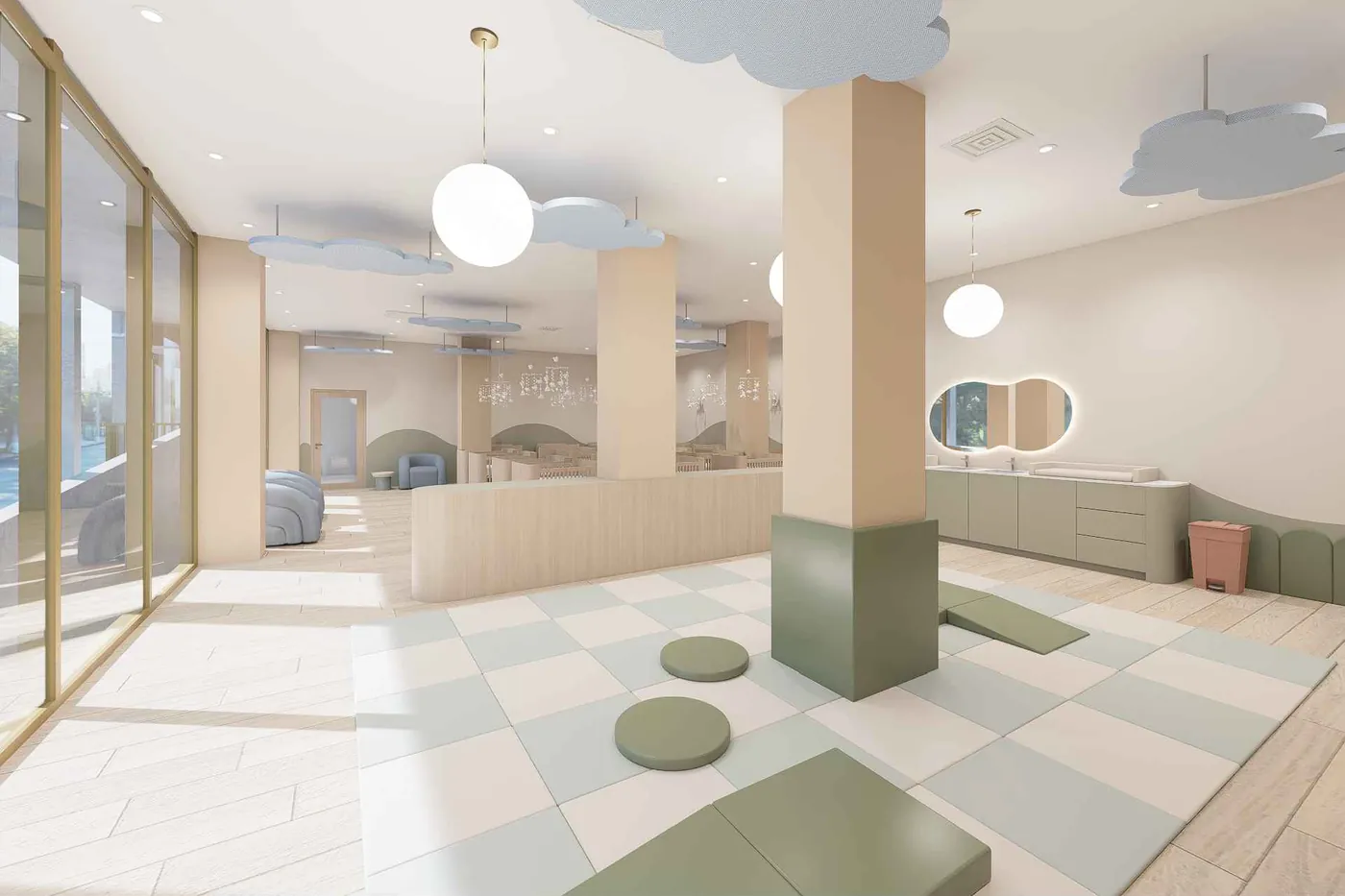 Infant room with soft play flooring and changing area